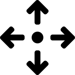 four arrows coming from a center circle pointing outwards in black